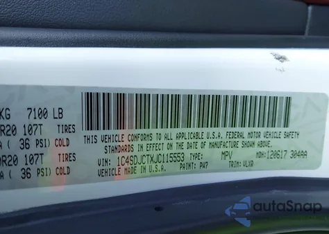 2018 Dodge Durango R/T Awd из США, поврежденный, VIN 1C4SDJCTXJC115553